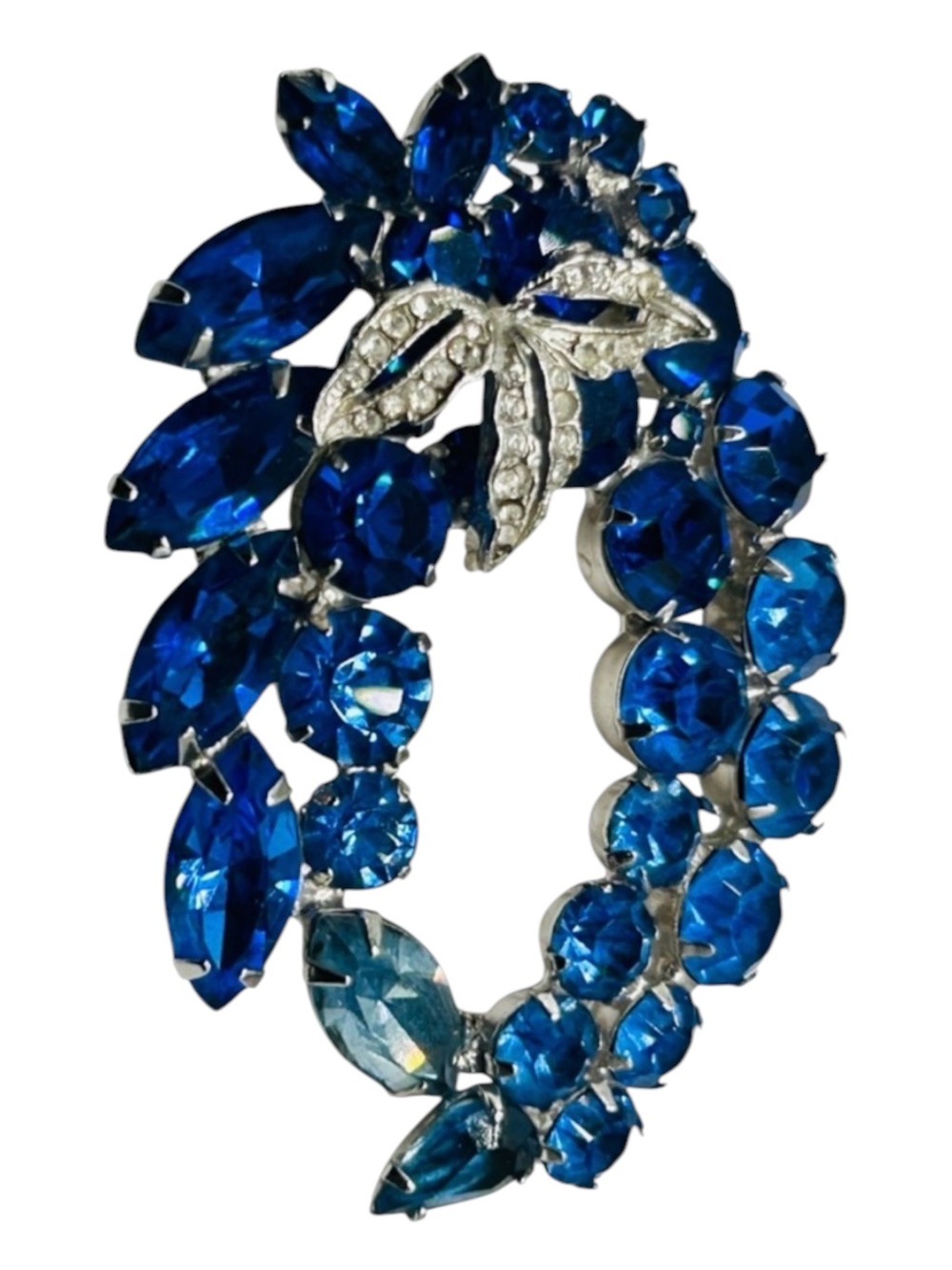 Stunning Vintage Ombre’ Blue Rhinestone Leaf Brooch